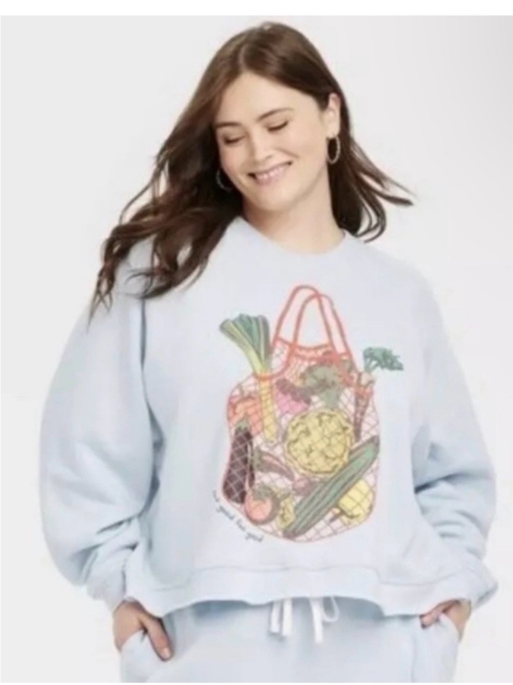 Grayson Threads Cropped Light Blue Sweatshirt Eat Good Feel Good L
